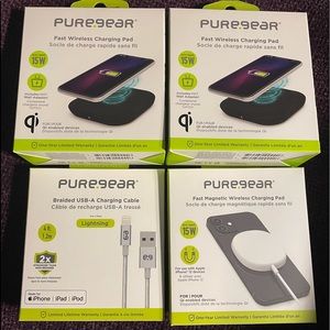 (2) PURE-GEAR FAST WIRELESS CHARGE PADS  (1) LIGHTNING USB CABLE (1) MAG PAD 15W